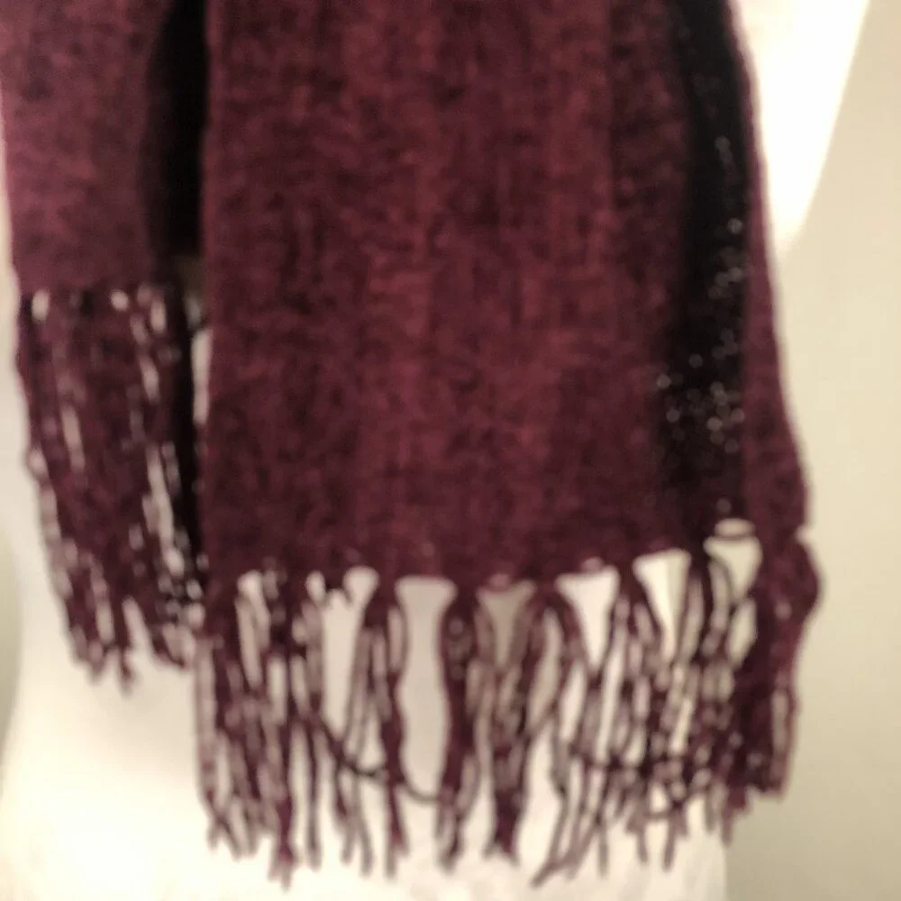 ❤️ Burgundy Knit Fringe Scarf | Cozy Long Winter Wrap | Soft Cold Weather